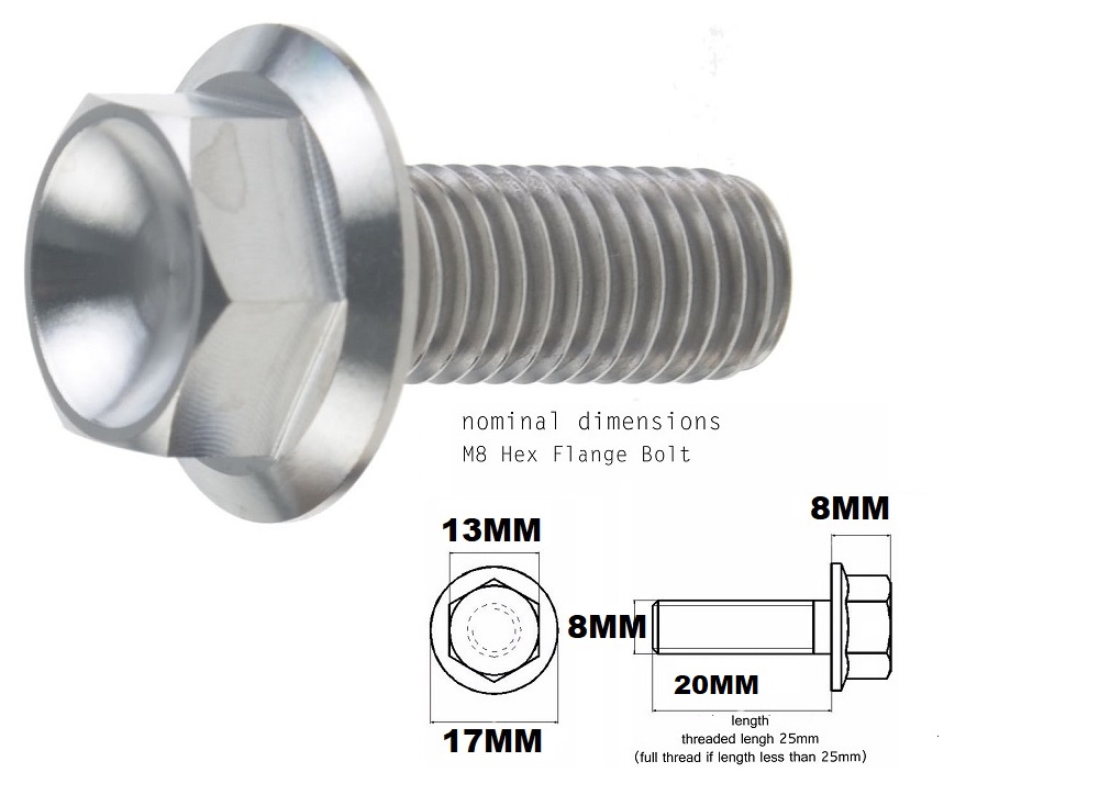 M8X20MM 1.25 THREAD PITCH TITANIUM FLANGE 13MM HEX BOLT GRADE 5